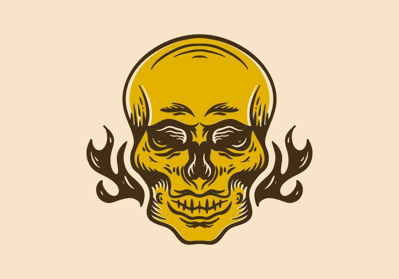 Vintage art drawing of skull with flame vector