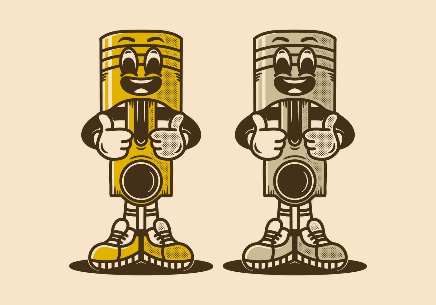 Vintage mascot character of piston with two thumbs up vector