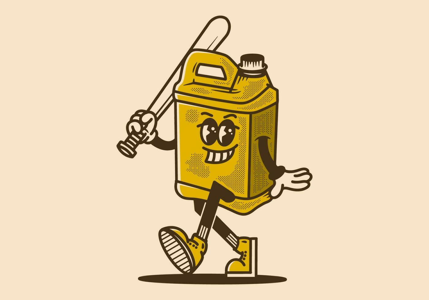 Mascot character design of a petrol jerry can holding a baseball stick vector