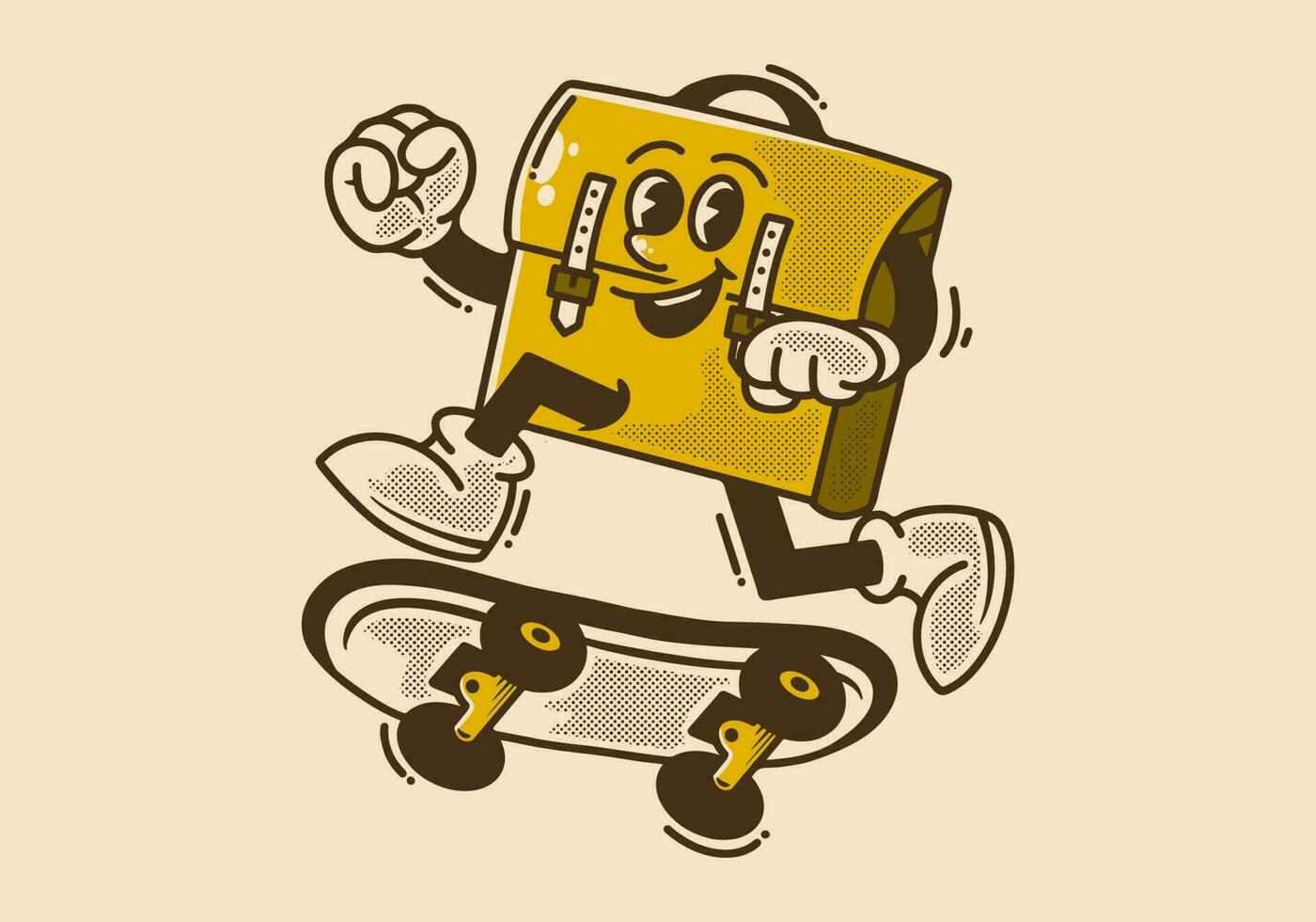 mascota personaje diseño de oficina bolso saltando en patineta vector