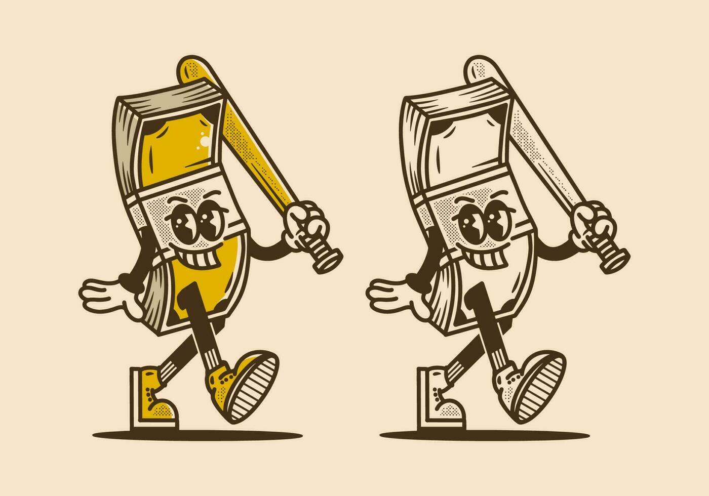 Mascot character design of money holding a baseball stick vector