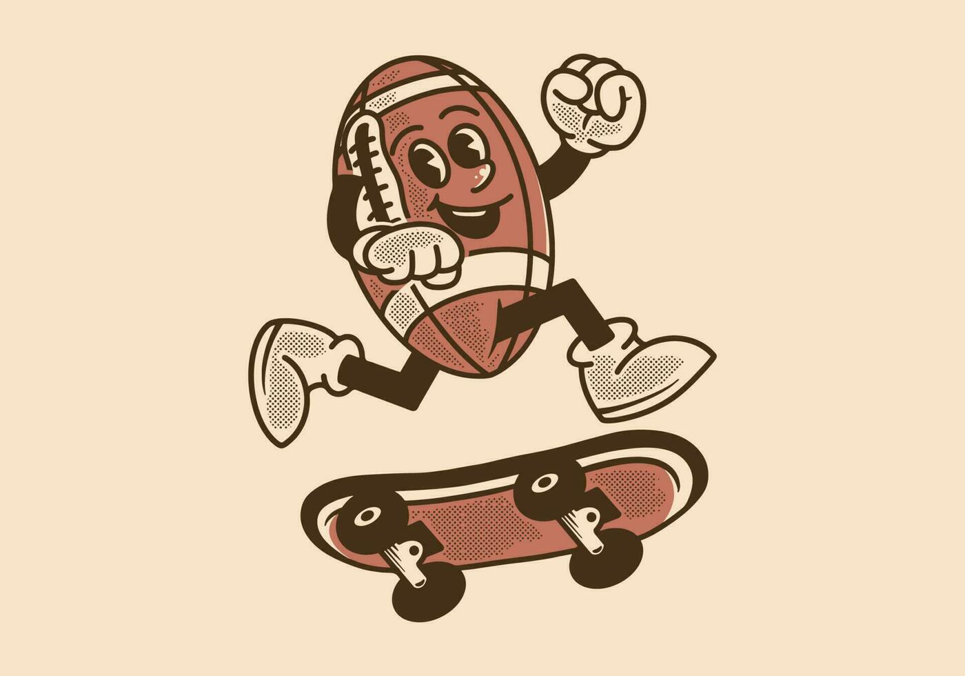 mascota personaje diseño de americano fútbol americano pelota saltando en patineta vector