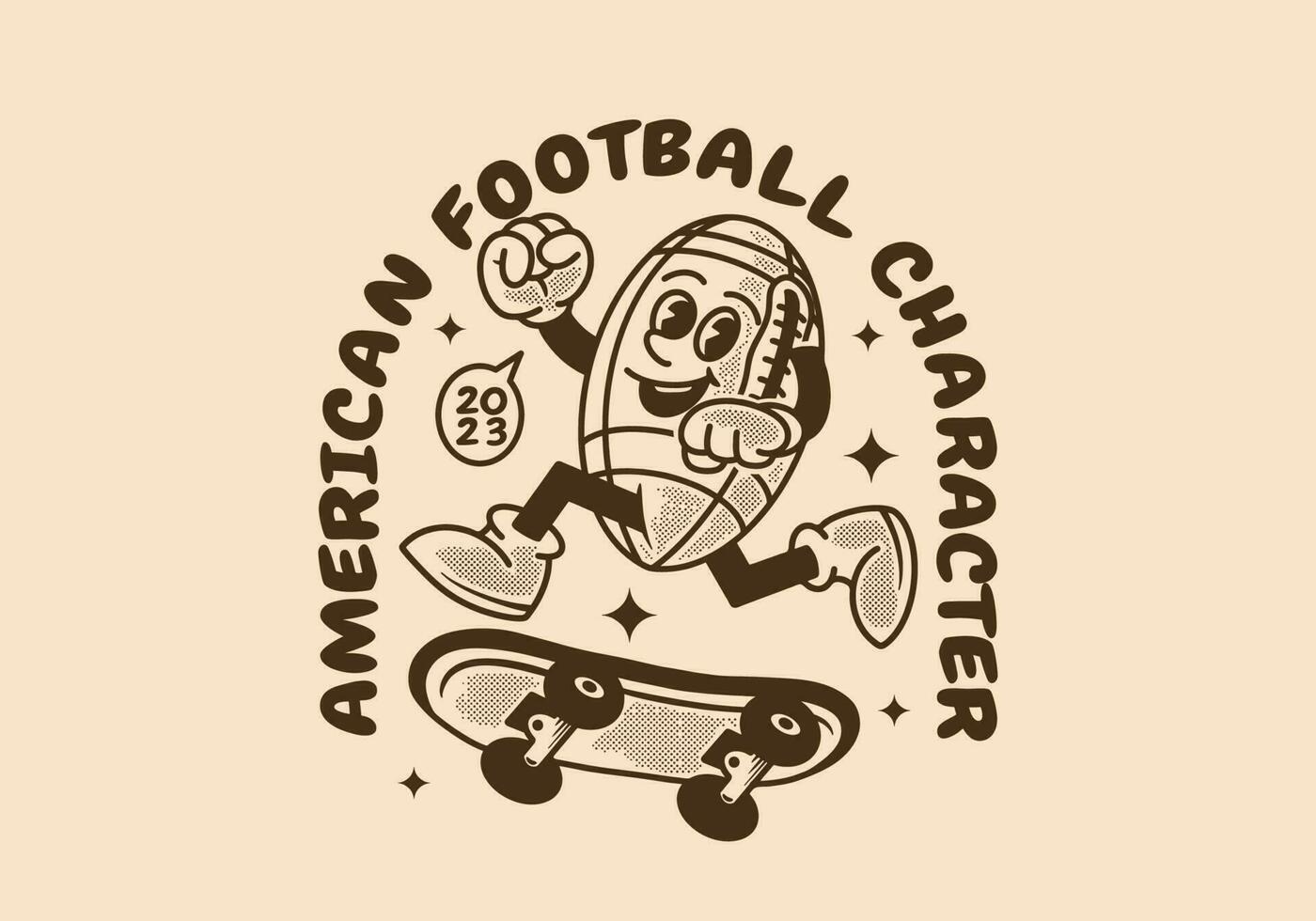 Vintage mascot character of american football ball jumping on skate board vector