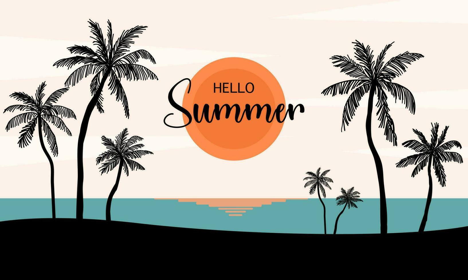 Summer time fun concept design. Creative background of panoramic landscape of sea and beach summer sale post template. vector