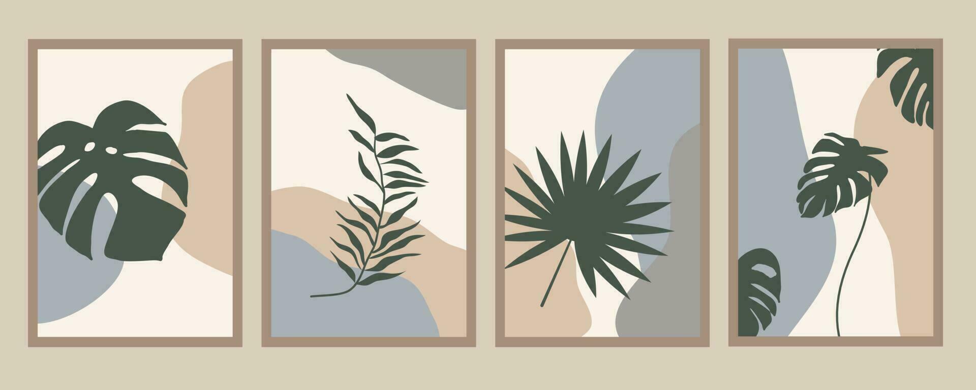Botanical wall art vector set. Foliage line art drawing with abstract shape. Abstract Plant Art design for print, cover, wallpaper, Minimal and natural wall art. Vector illustration.