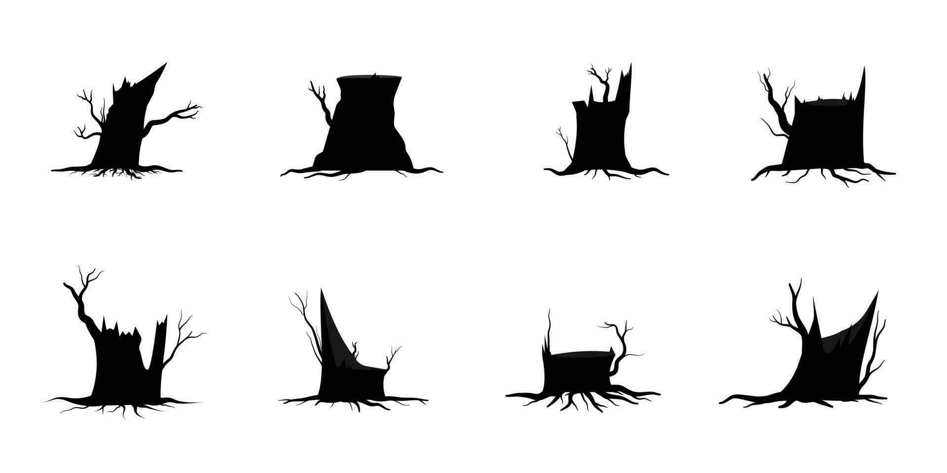 conjunto de siluetas de árbol de rama negra o árboles desnudos. ilustraciones aisladas dibujadas a mano. vector