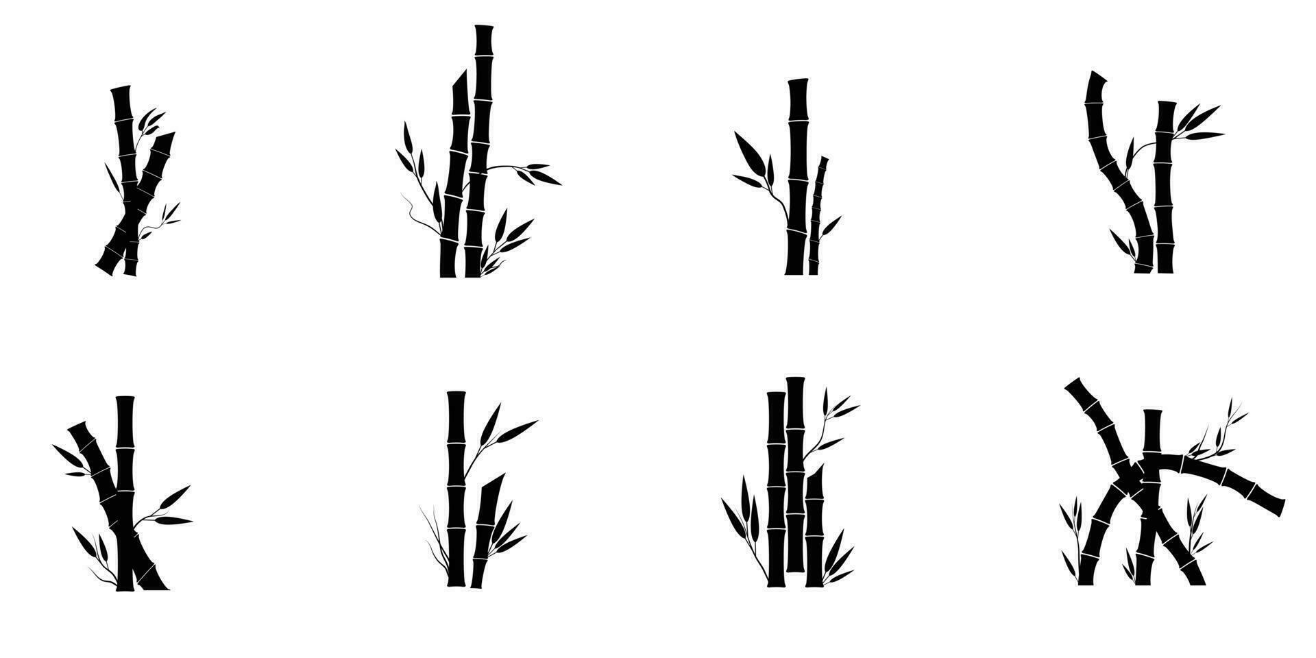 bamboo Black Branch Tree or Naked trees silhouettes set. Hand drawn isolated illustrations. vector