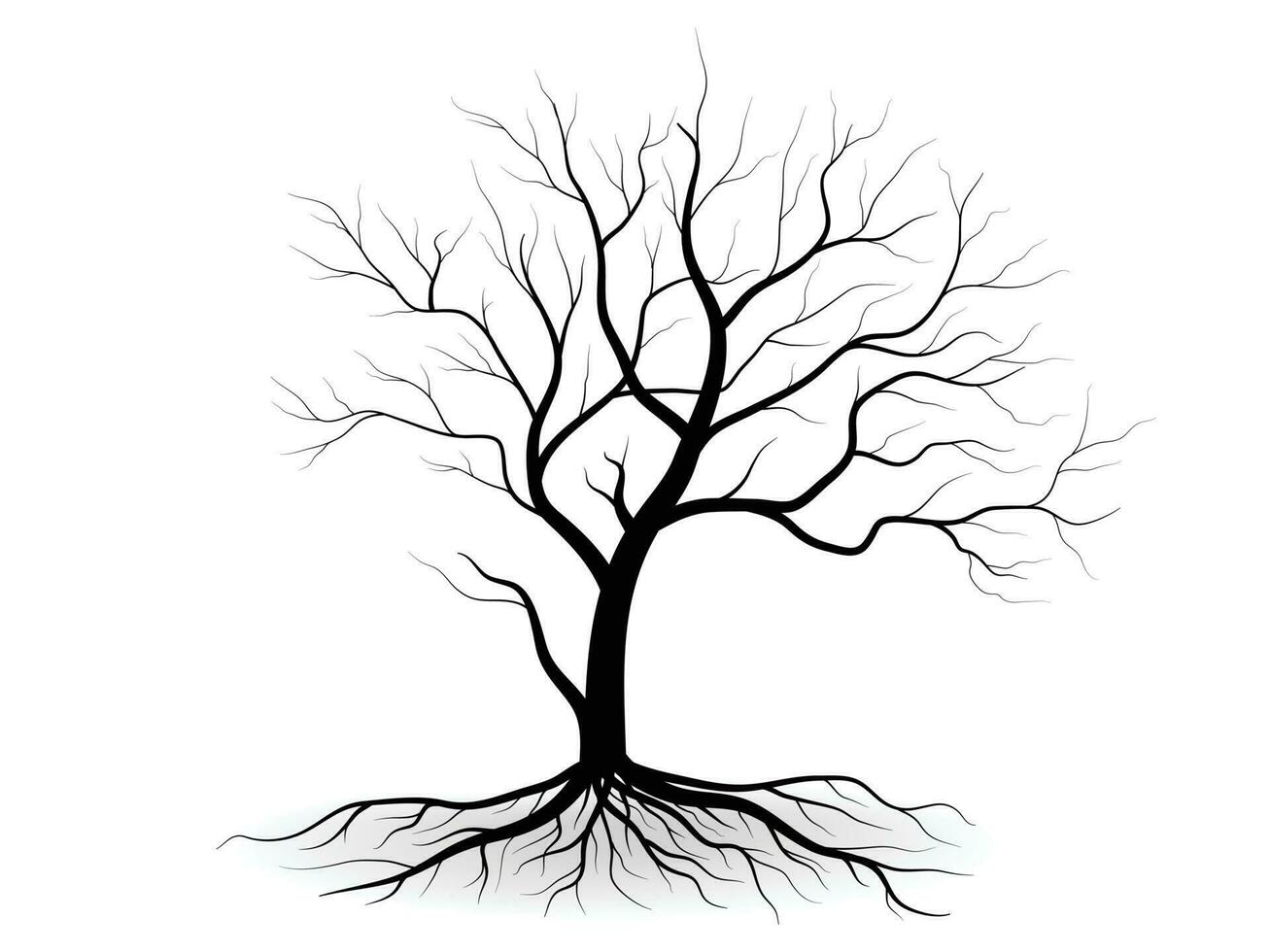 Black Branch Tree or Naked trees and root silhouettes. Hand drawn isolated illustrations. vector