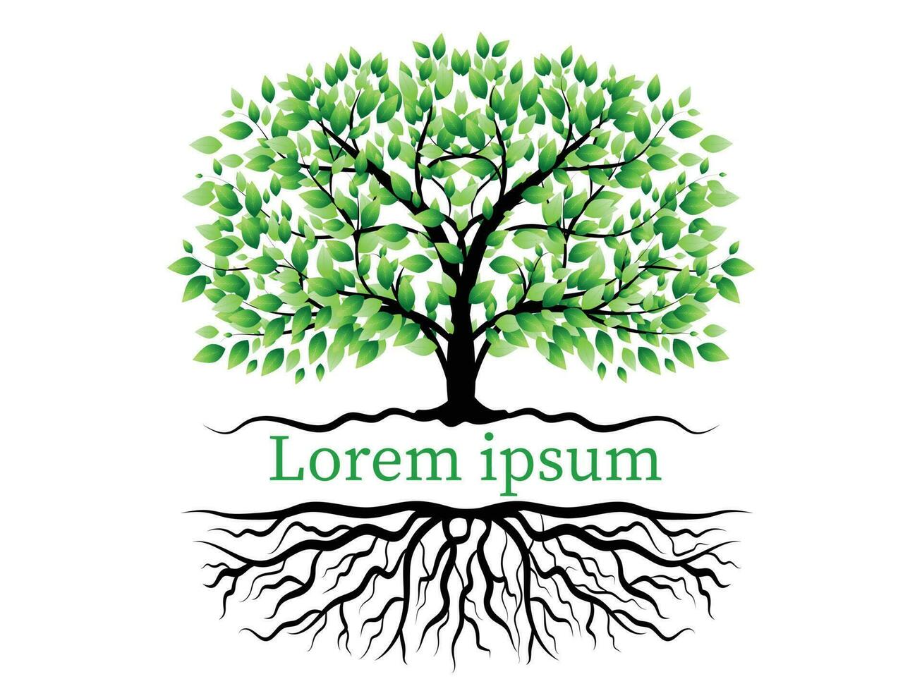 Trees with green leaves look beautiful and refreshing. Tree and roots LOGO style. vector