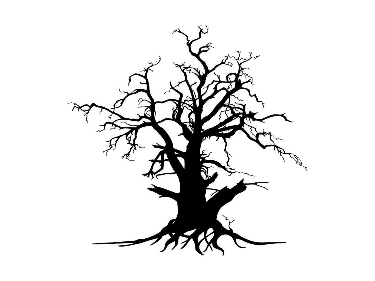 Black Branch Tree or Naked trees silhouettes. Hand drawn isolated illustrations. vector