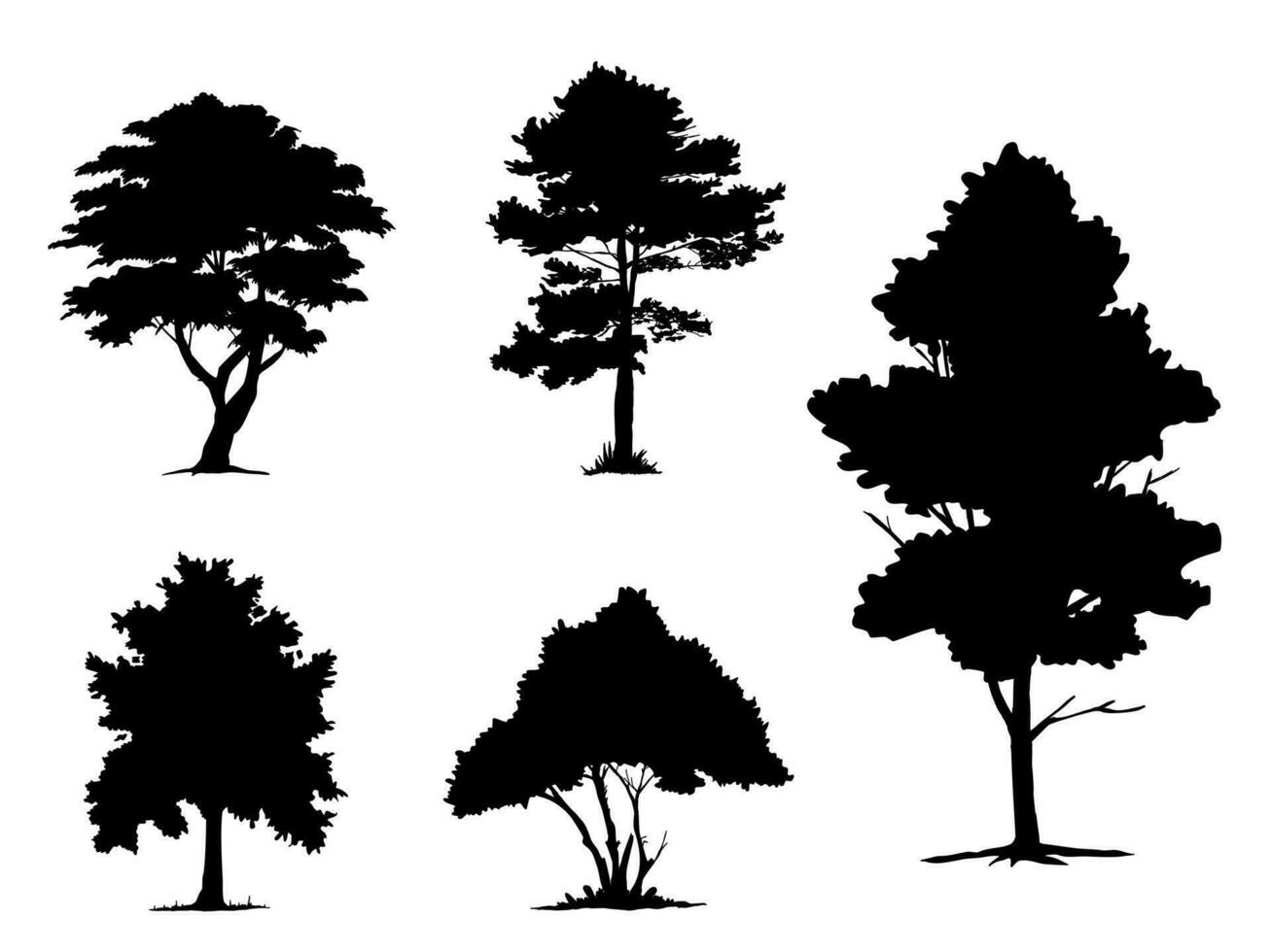 Black Branch Tree or Naked trees silhouettes. Hand drawn isolated illustrations. vector