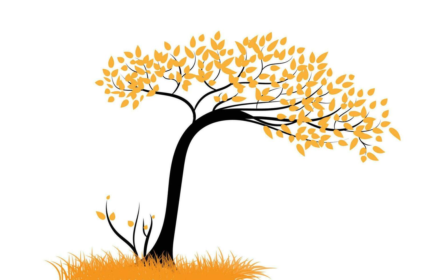 trees and grass that is dry With fallen leaves in the autumn season. vector