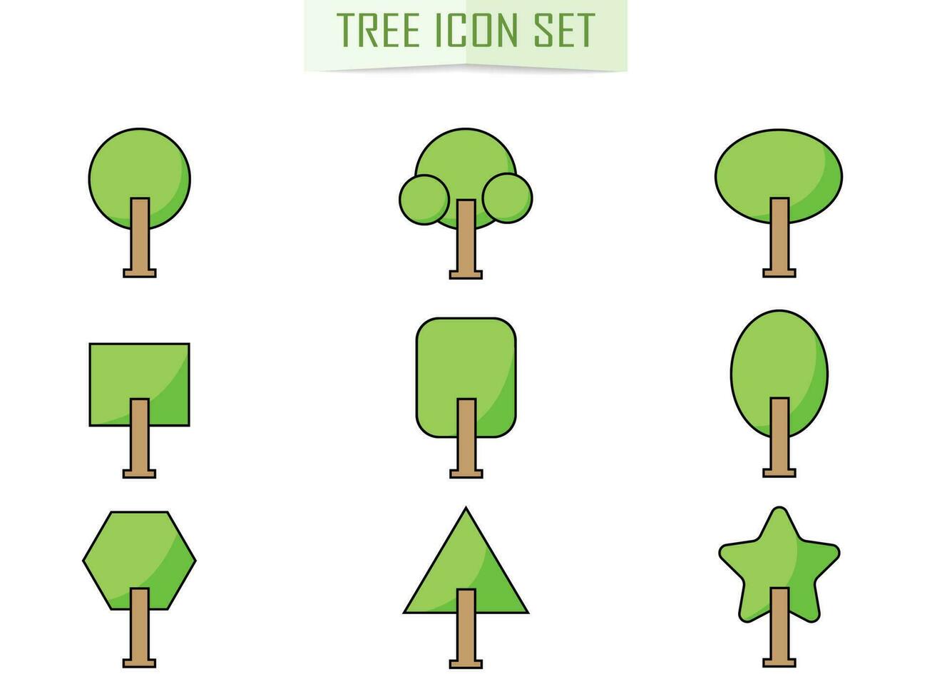 Collection of flat trees Icon. Can be used to illustrate any nature or healthy lifestyle topic. vector