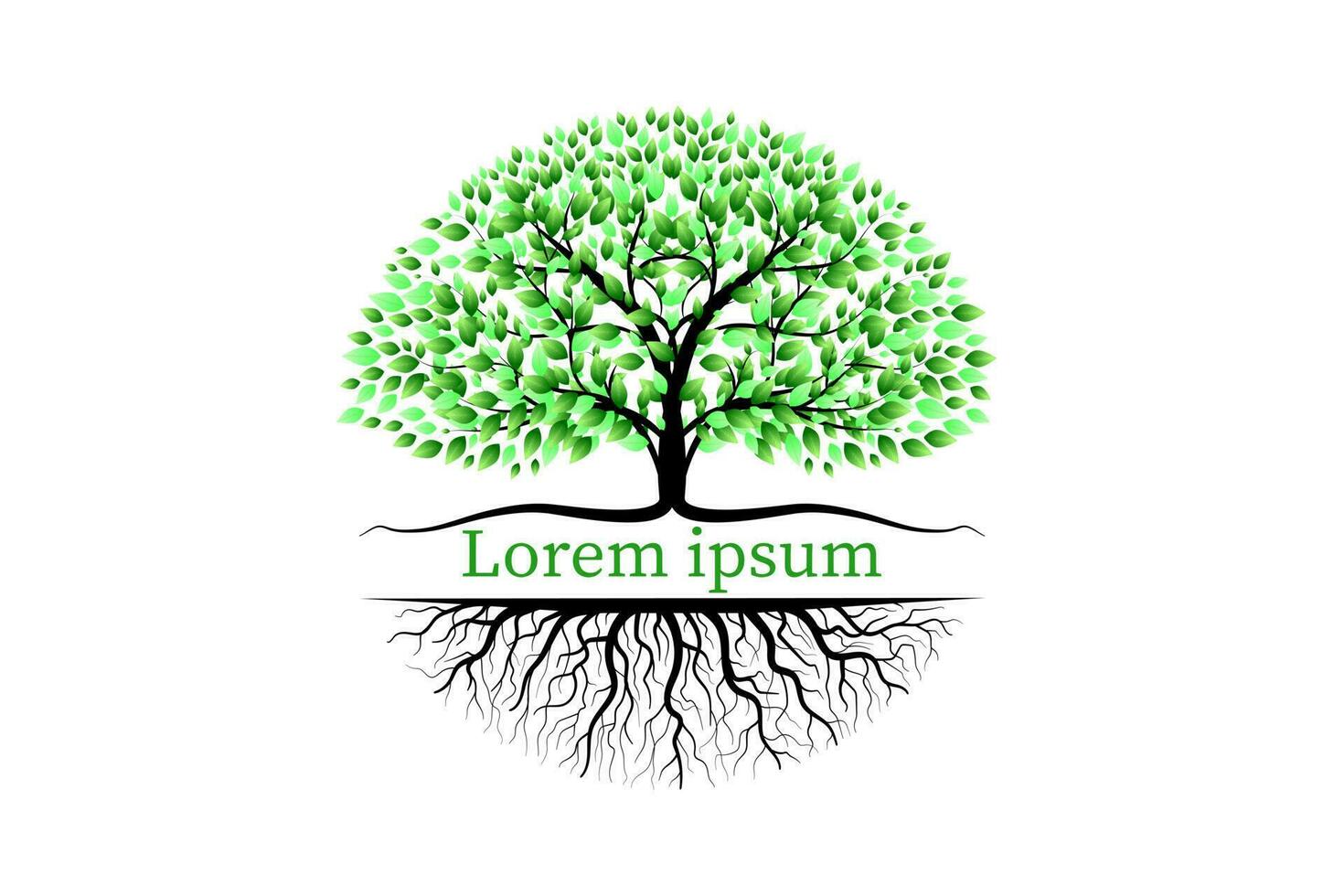Trees with green leaves look beautiful and refreshing. Tree and roots LOGO style. vector