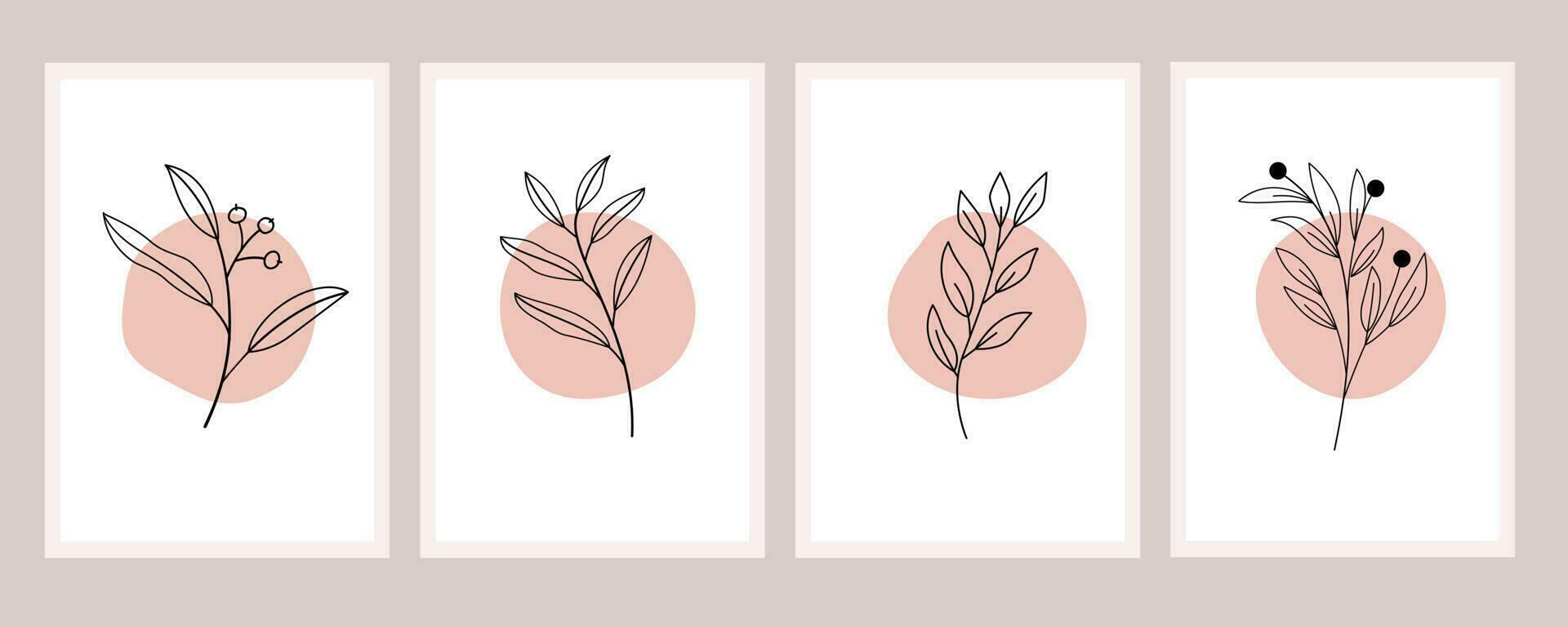 Botanical wall art vector set. Foliage line art drawing with abstract shape. Abstract Plant Art design for print, cover, wallpaper, Minimal and natural wall art. Vector illustration.