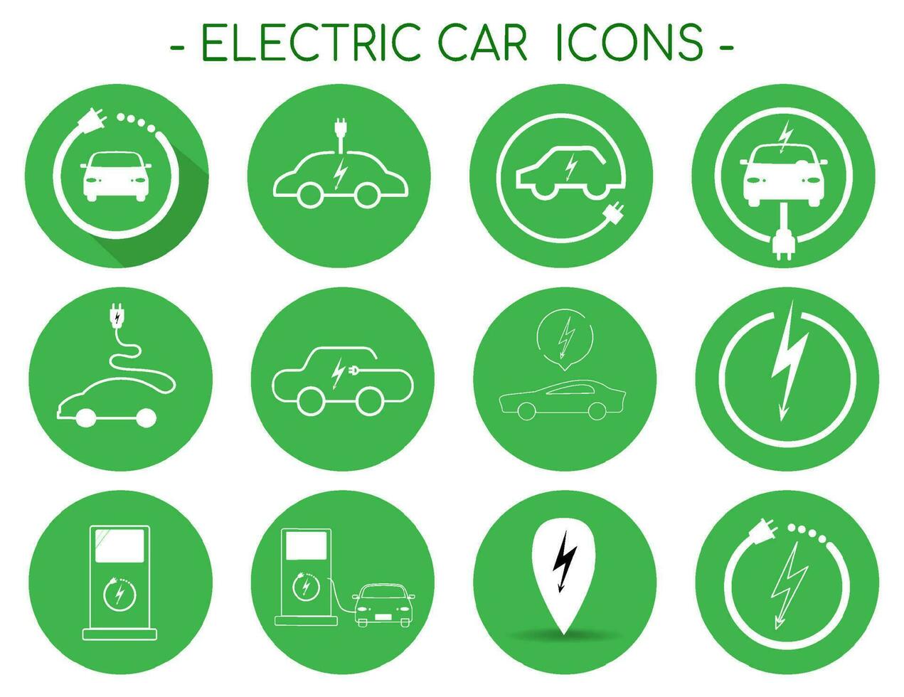 ilustración vectorial del coche eléctrico y el estilo de los iconos del punto de carga. vector