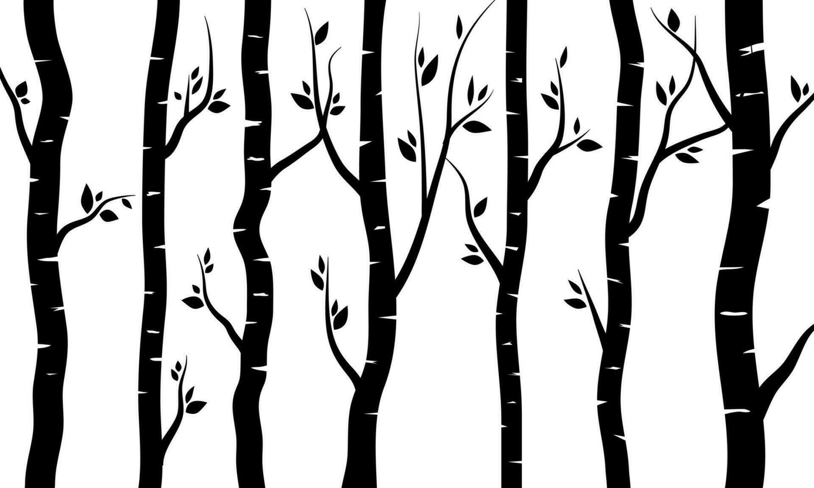 Black Branch Tree or Naked trees silhouettes set. Hand drawn isolated illustrations vector