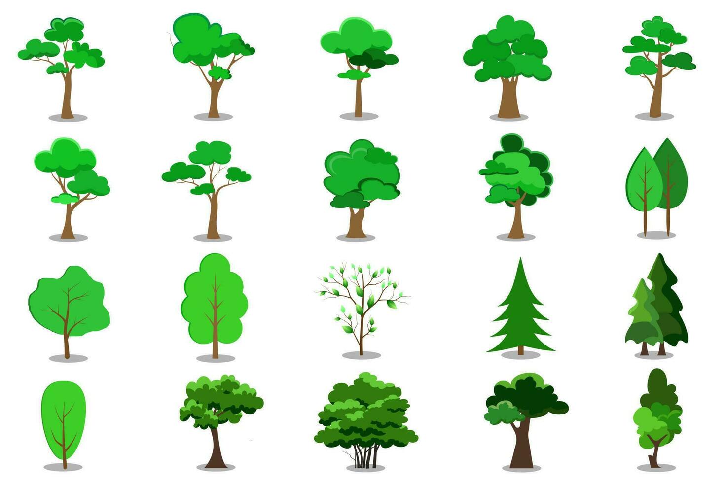 colección de icono de árboles planos. se puede utilizar para ilustrar cualquier tema de naturaleza o estilo de vida saludable. vector