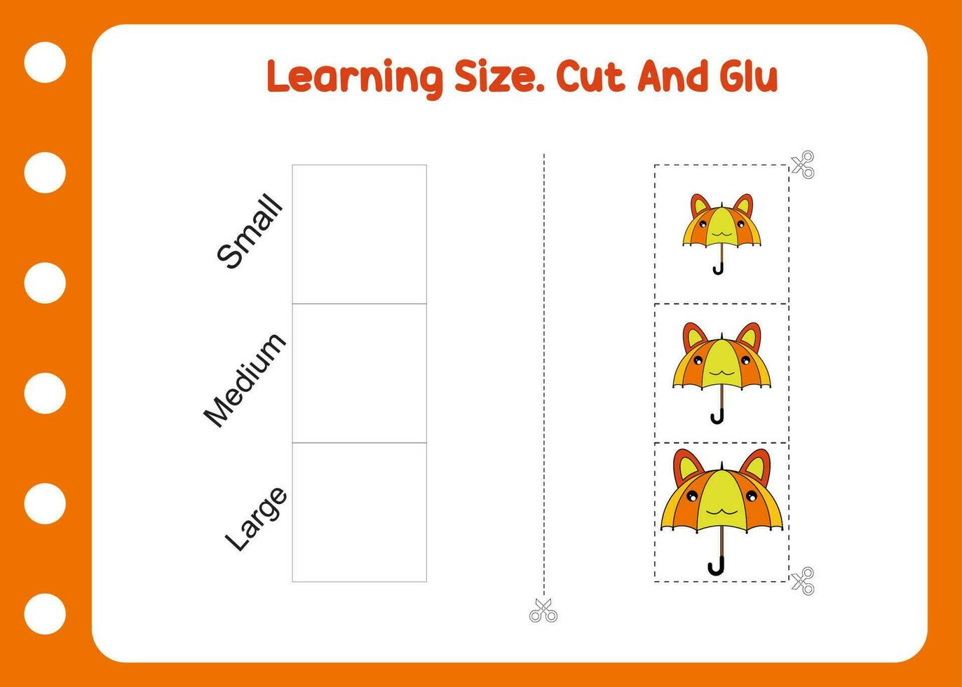 learning size cut and glue umbrella kids learning vector