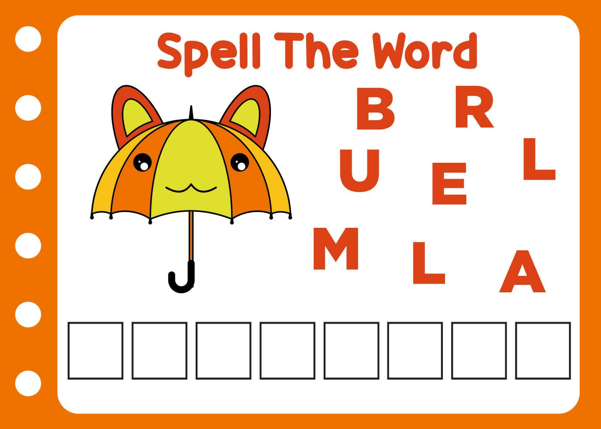 umbrella spelling word. worksheet for kid 23633865 Vector Art at Vecteezy