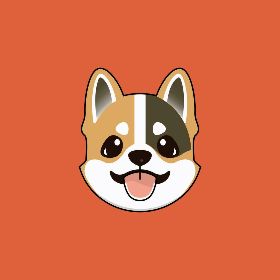 Cute cartoon dog face on orange background. Vector illustration for your design.