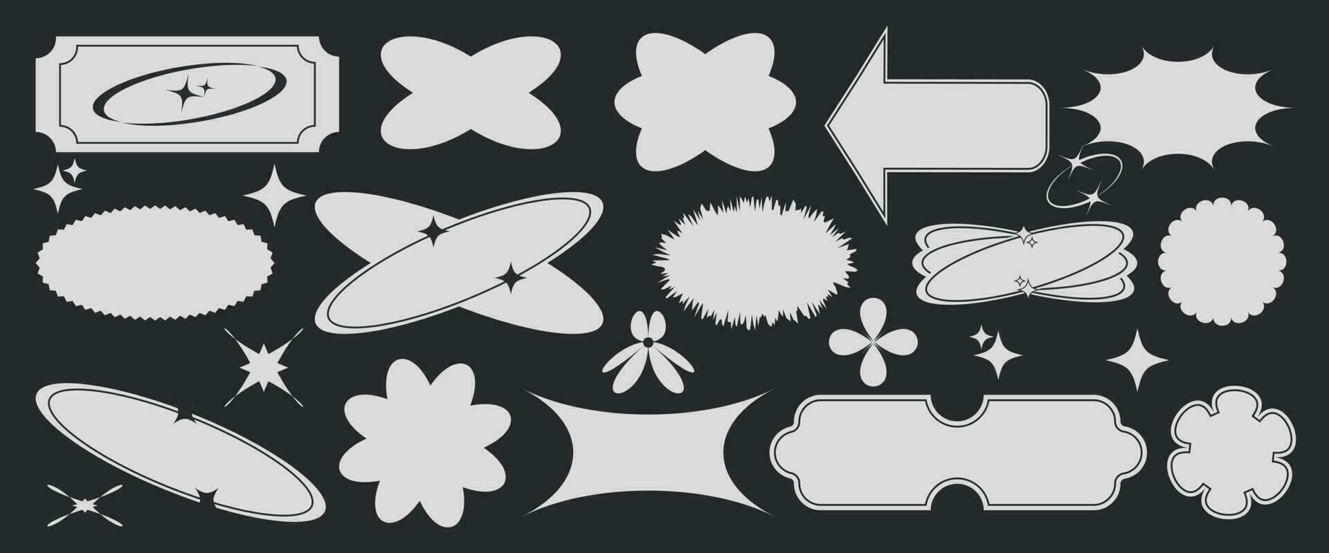 Stickers, design for posters, backgrounds in trendy retro groovy style. Big set of clipart. vector