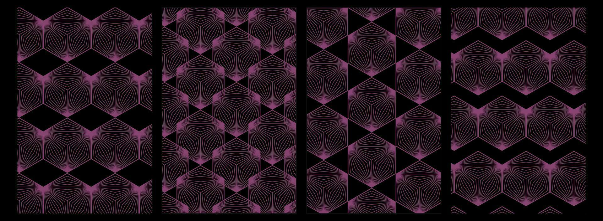 Set of bright geometric retro hexagons in neon purple color. Retrowave, synthwave, rave, vaporwave. 2000s retro style fashion. Print, poster, banner. vector