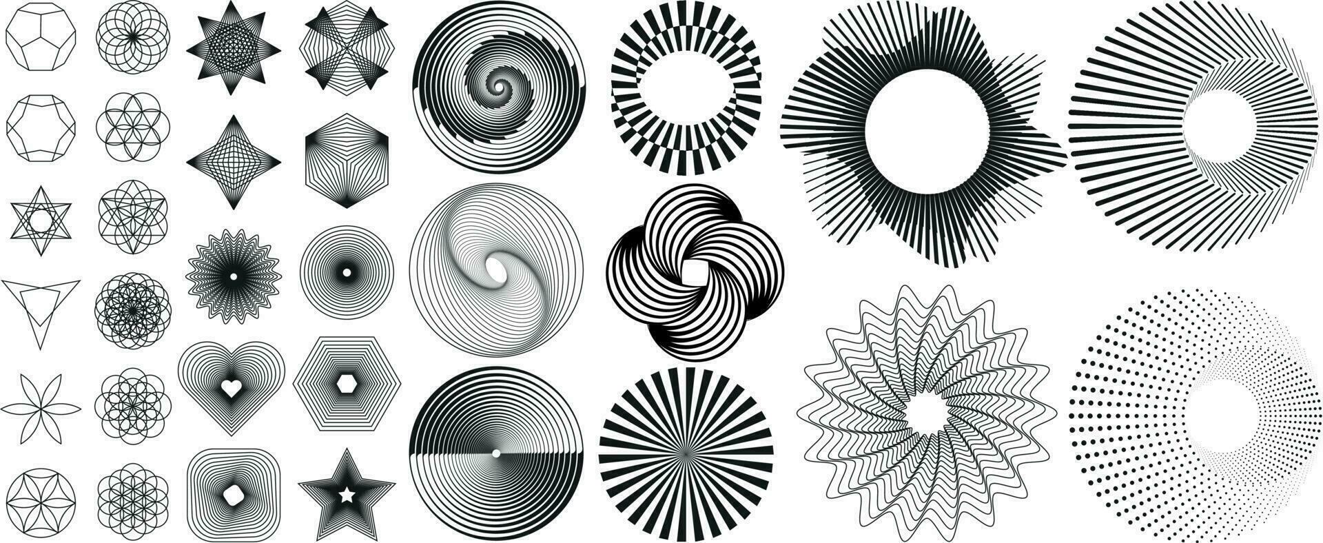 Set of Y2K bright retro elements and geometric shapes. Hipster graphic objects for logo, icon, web design. Contemporary art. vector