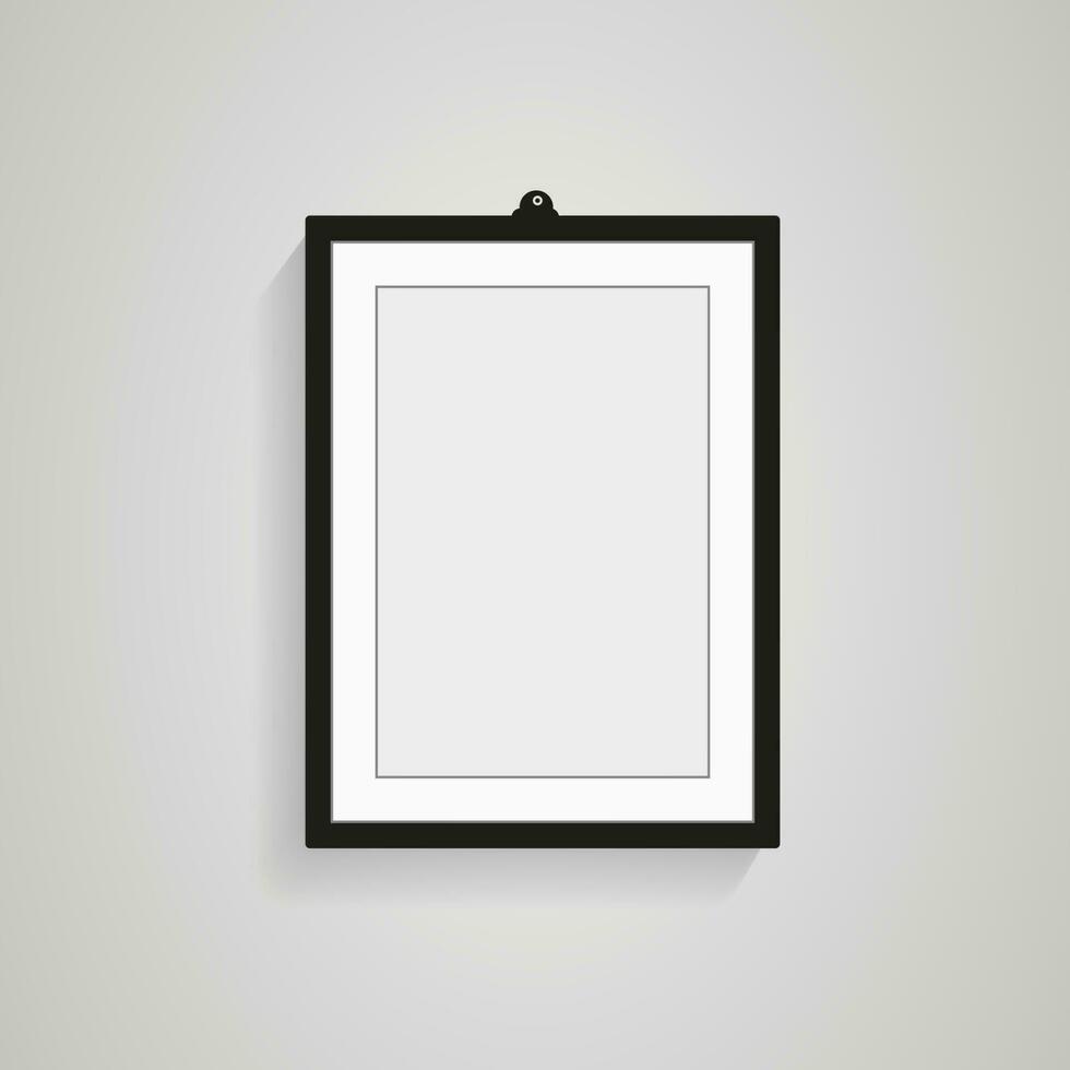 A picture black frame hanging on the white wall for mock up design, modern black blank photo frame in diferent sizes in vector illustration