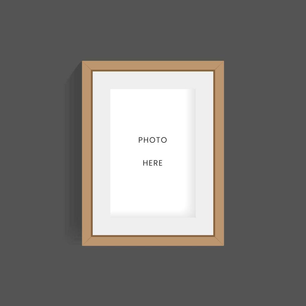 A wood frame of photo on dark wall mock up design, Frame on the wall for photo place mock up vector illustration