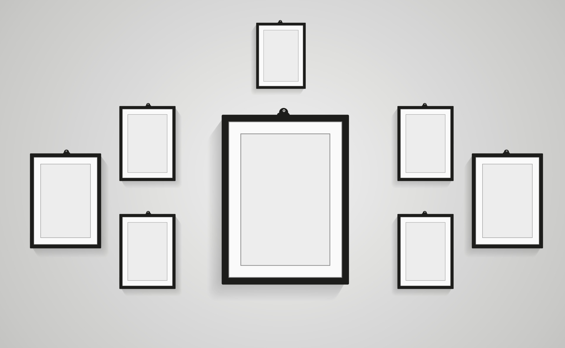 Groups of Realistic blank black picture frames with shadow collection