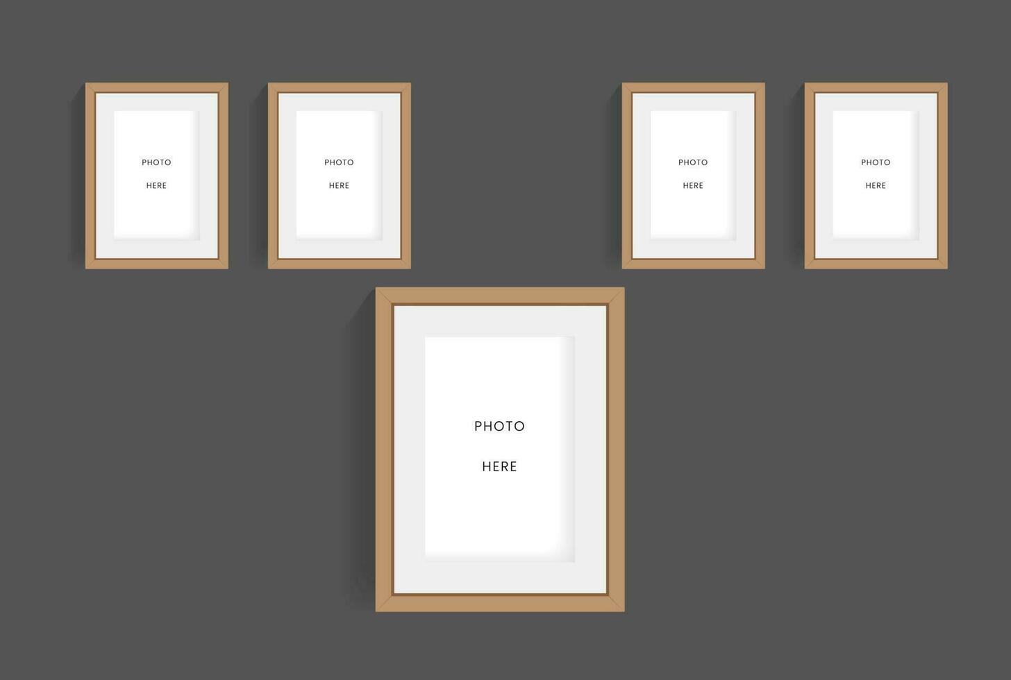 The realistic brown photo frame design. and Five frames of photo vector illustration