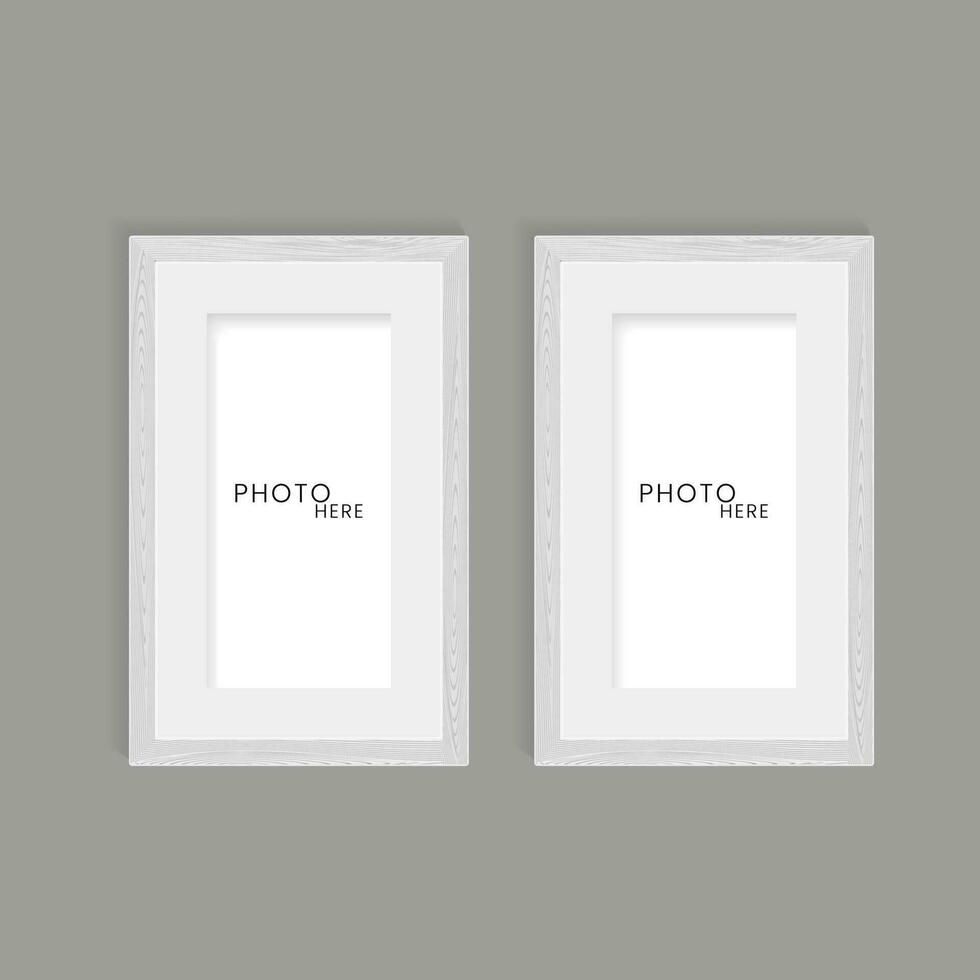 Two wooden photos frame on isolated dark background design vector