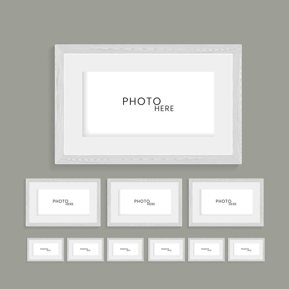 Groups of wooden photos frame on isolated dark background, vector photo frames uded in photo mock up vector illustration