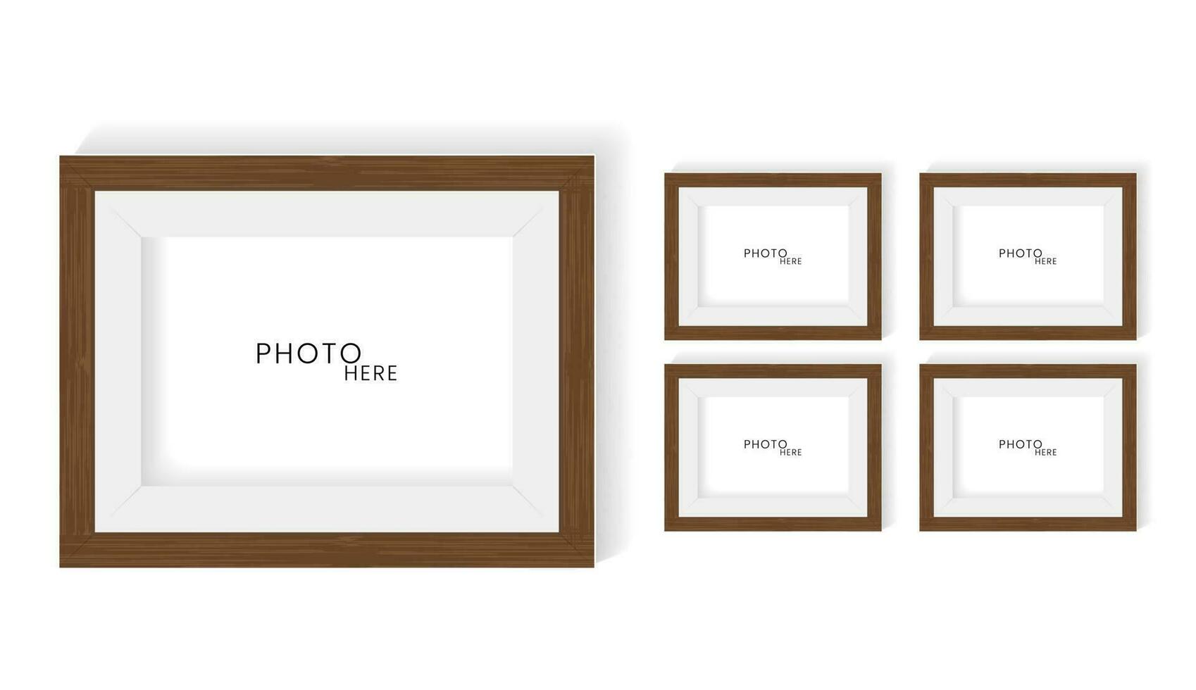 Group of five realistic photo frame mock up on white wall design, photo frame mock up vector illustration templates