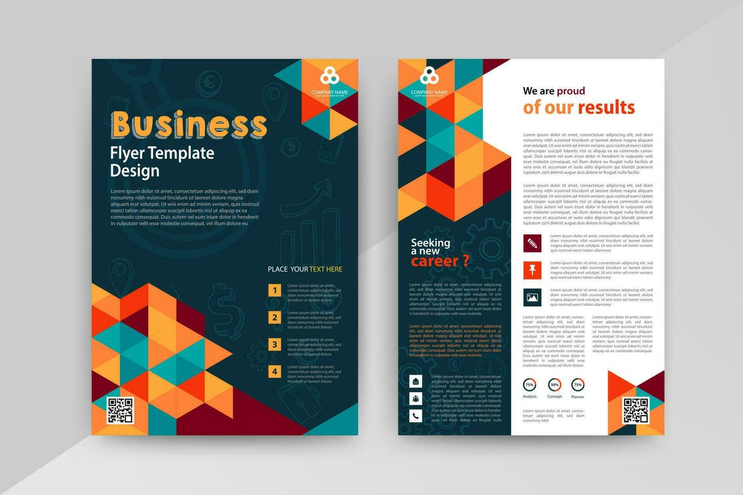 Recruitment Agency template for Brochure, AnnualReport, Magazine, Poster, Corporate Presentation, Portfolio, Flyer, infographic with blue and white color size A4, Front and back. vector