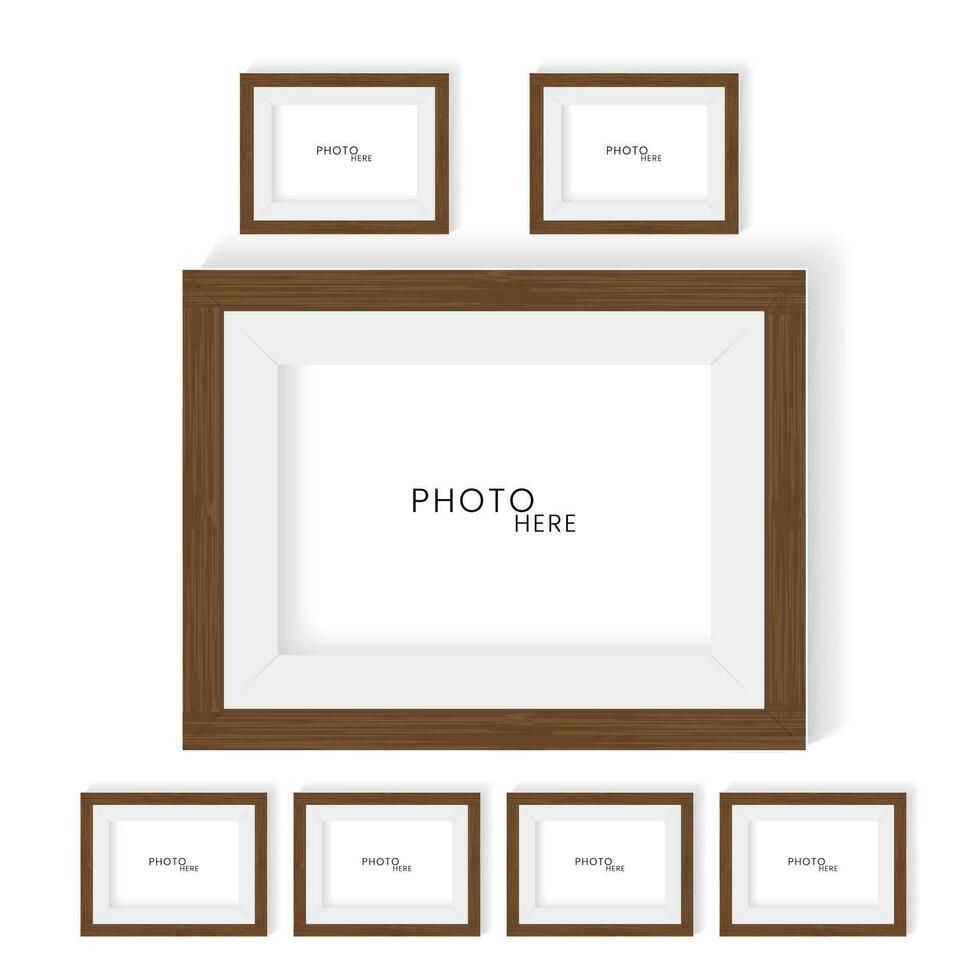 Set of realistic frame for photo mock up design, mock up for wall art pattern wood and photo frame presentations. Vector illustration