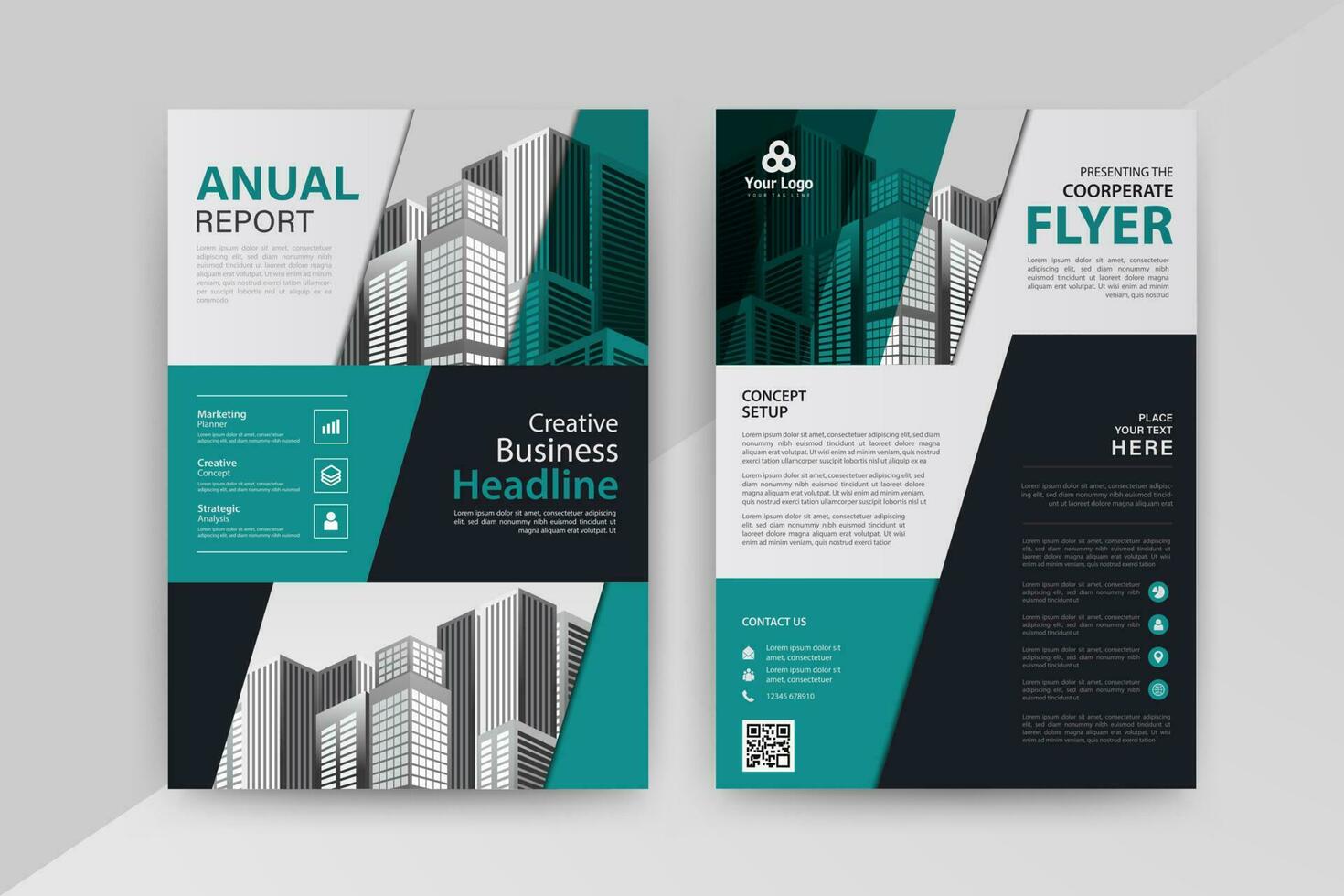 Business abstract vector template for Flyer, Brochure, AnnualReport, Magazine, Poster, Corporate Presentation, Portfolio, Market, infographic With Blue and Cyan color size A4, Front and back.