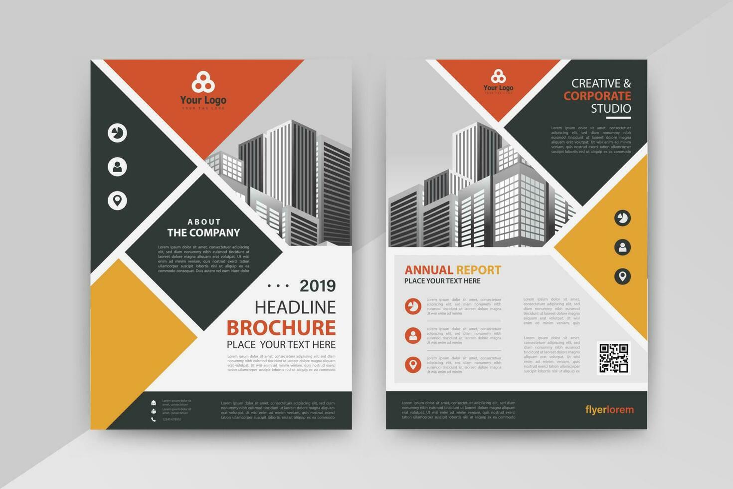 Business abstract vector template for Flyer, Brochure, AnnualReport, Magazine, Poster, Corporate Presentation, Portfolio, Market, infographic With Orange and Black color size A4, Front and back.