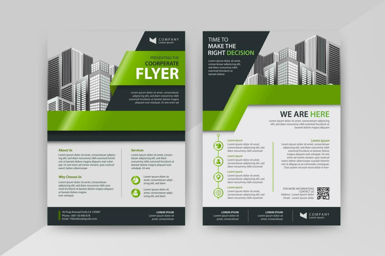 Business abstract vector template for Flyer, Brochure, AnnualReport, Magazine, Poster, Corporate Presentation, Portfolio, Market, infographic With Green color size A4, Front and back.