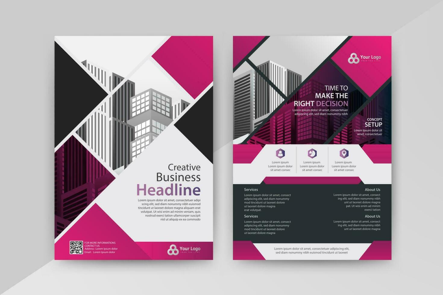 Business abstract vector template for Flyer, Brochure, AnnualReport, Magazine, Poster, Corporate Presentation, Portfolio, Market, infographic With Purple and Black color size A4, Front and back.