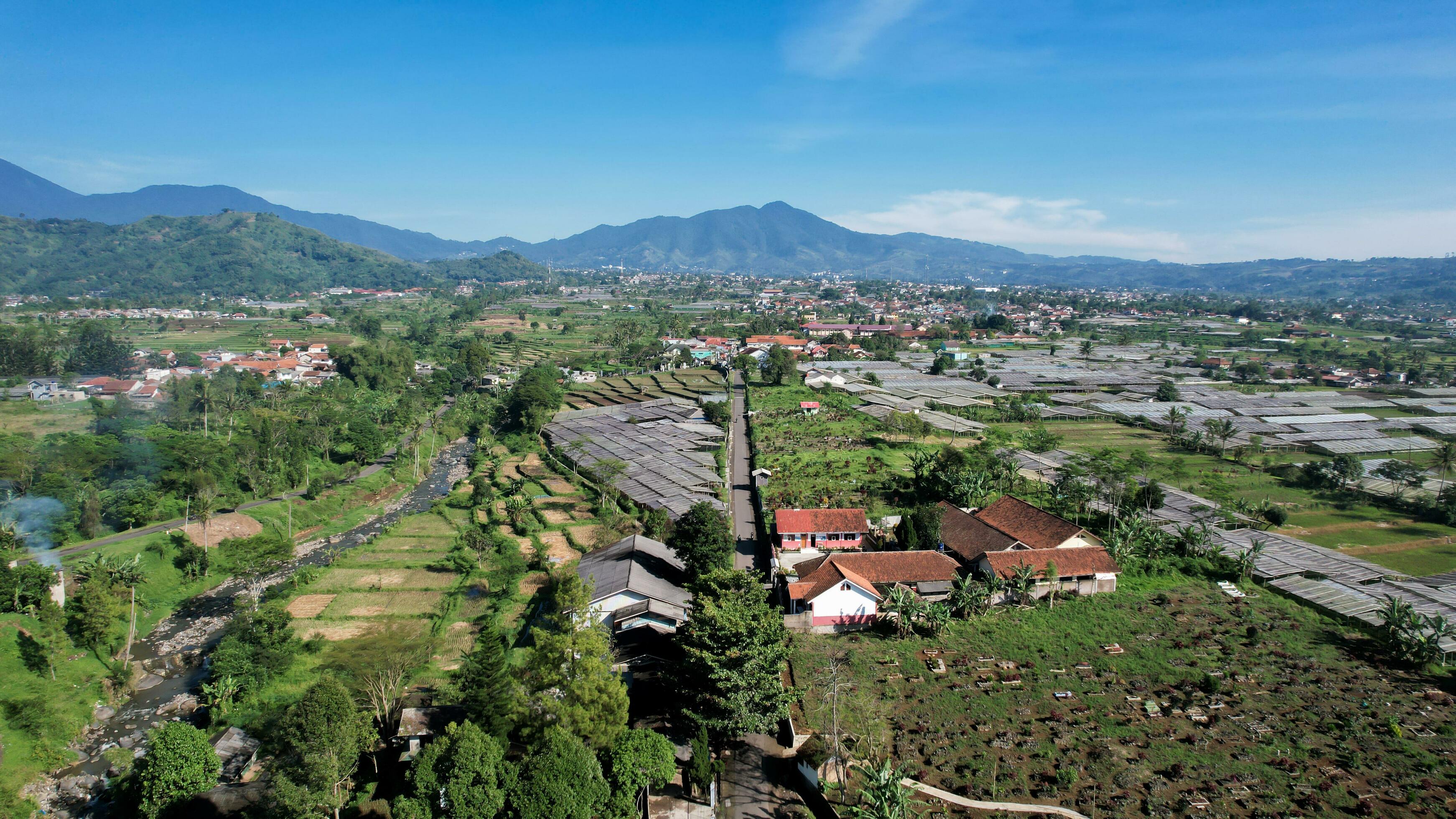 Aerial view of The Taman Bunga Nusantara or Flower Garden Nusantara, a