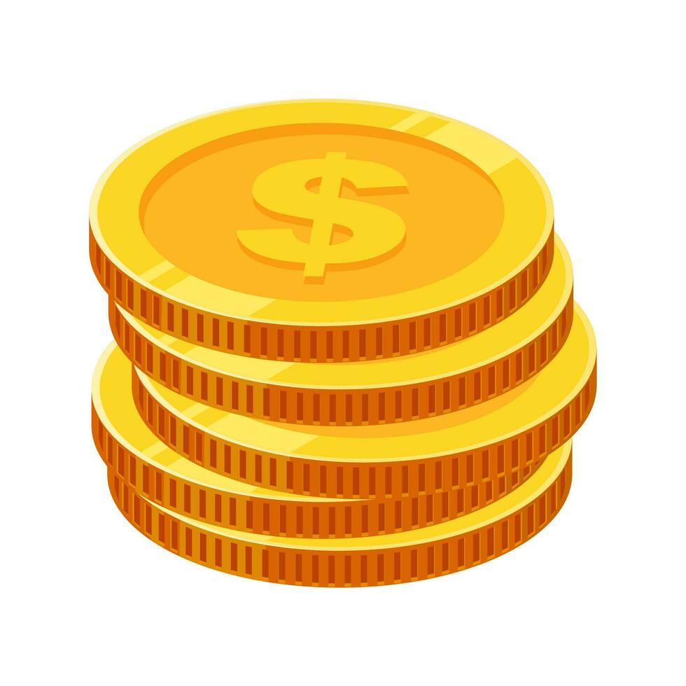 Stacks of Dollar Coins Vector Illustrations - Gold Dollar Coin