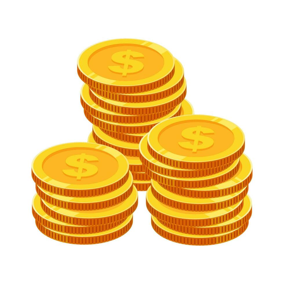 Stacks of Dollar Coins Vector Illustrations - Gold Dollar Coin