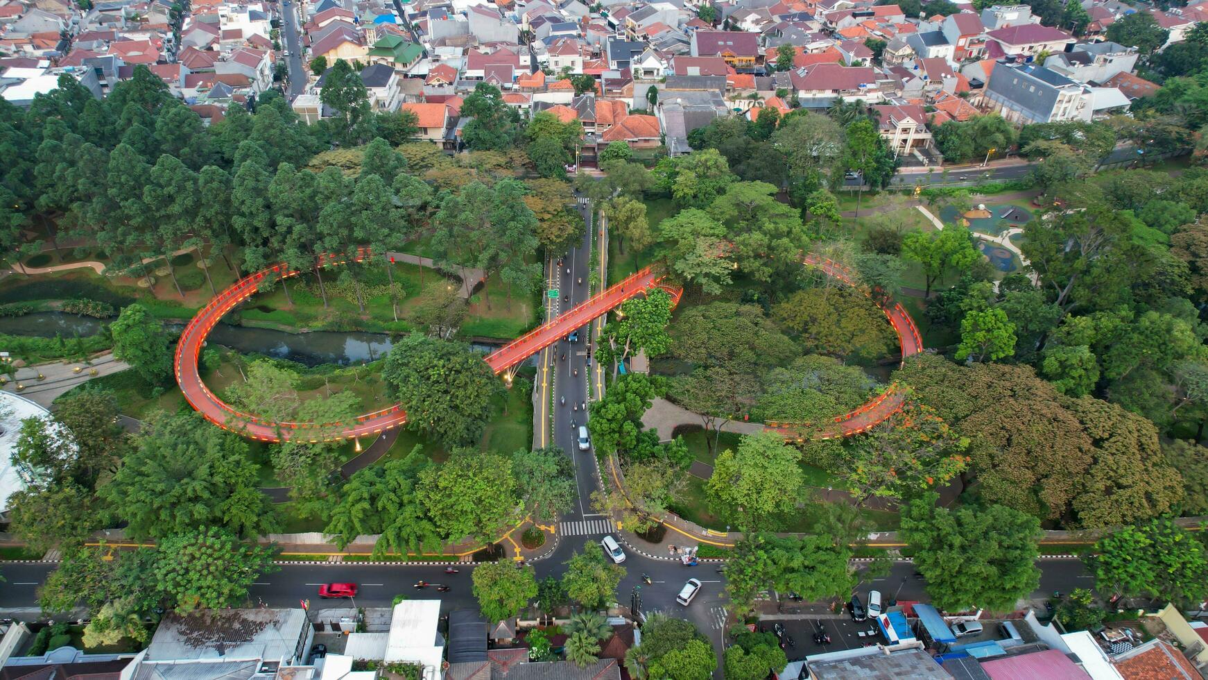 Aerial view of Tebet eco garden park Jakarta. Jakarta, Indonesia, September 2 2022 photo