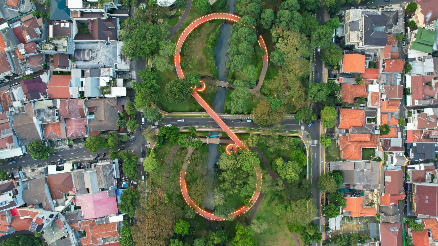 Aerial view of Tebet eco garden park Jakarta. Jakarta, Indonesia, September 2 2022 photo