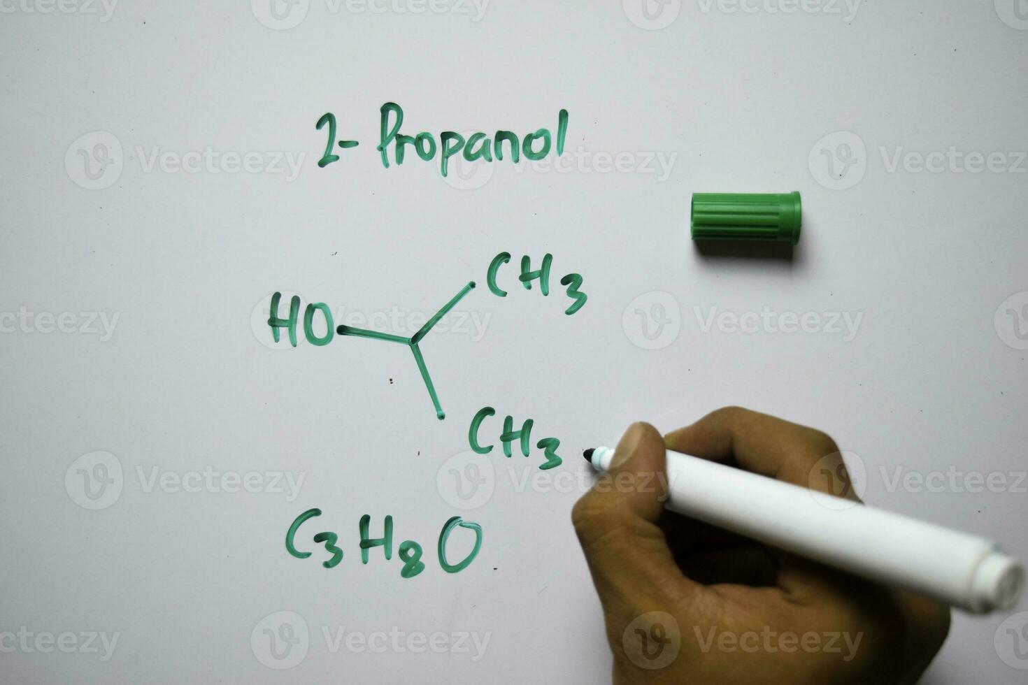 2-Propanol molecule written on the white board. Structural chemical formula. Education concept photo