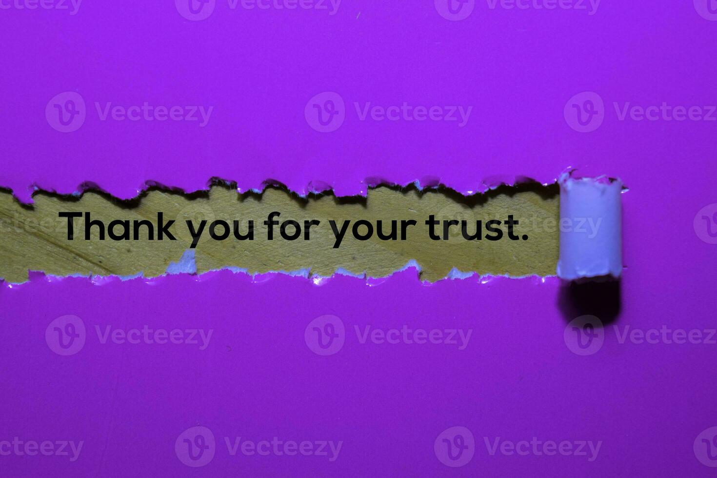 Close up Thank You For Your Trust written in purple torn paper photo