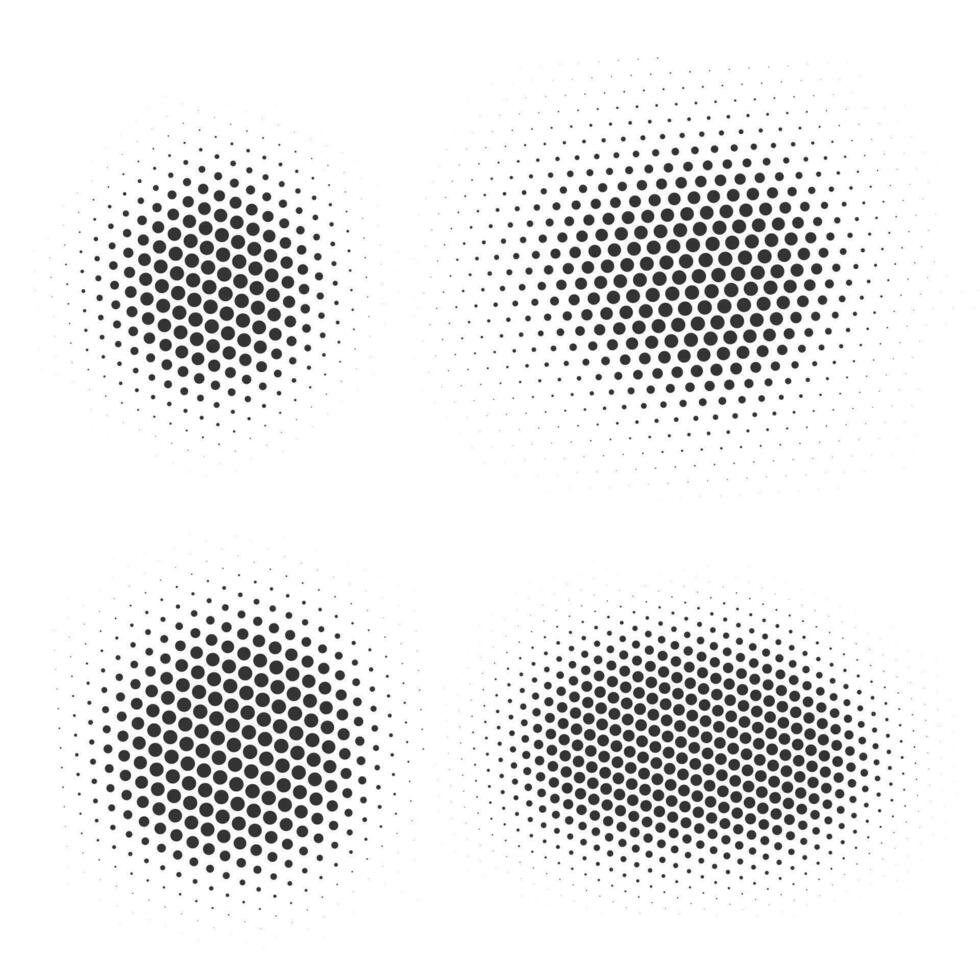 Half tone dotted circles. Vector round shape with grunge texture. Abstract gradient elements isolated on white background