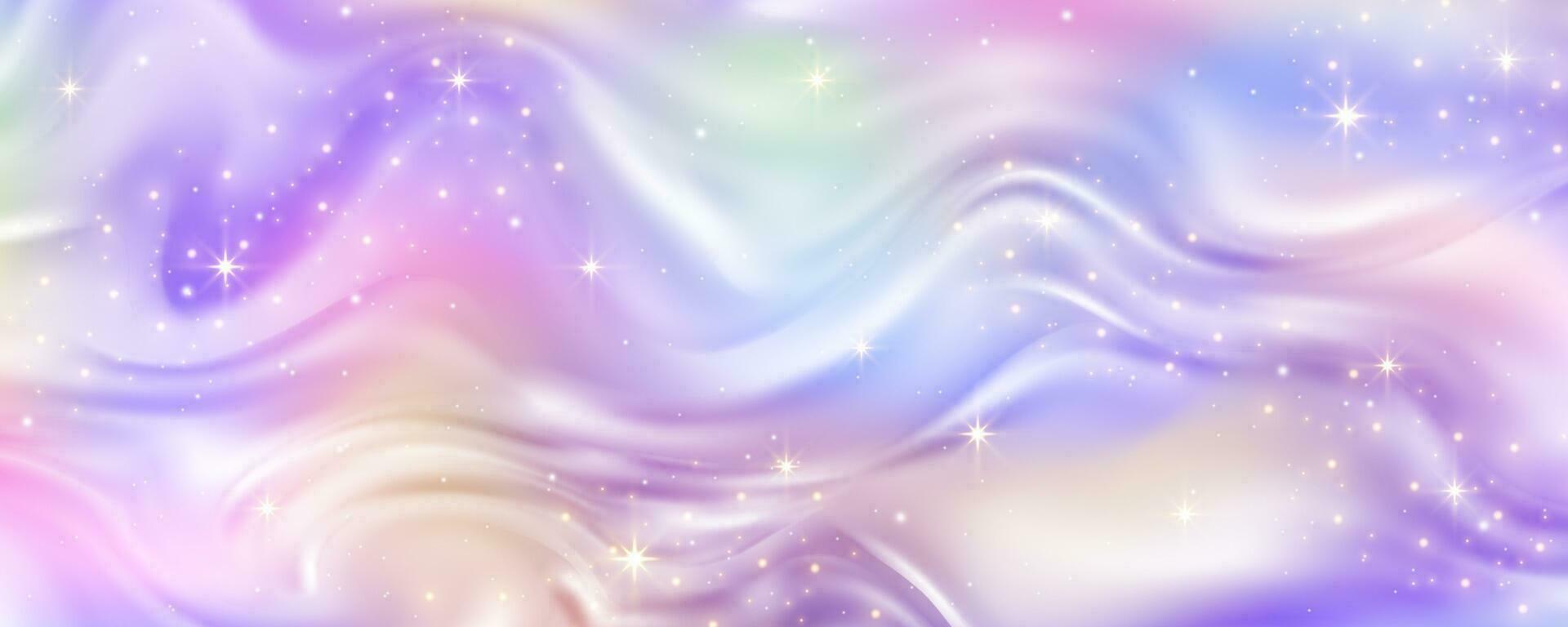 Abstract fluid background. Purple and pink neon colors gradient with stars and sparkles Wavy texture violet liquid design. Vector illustration